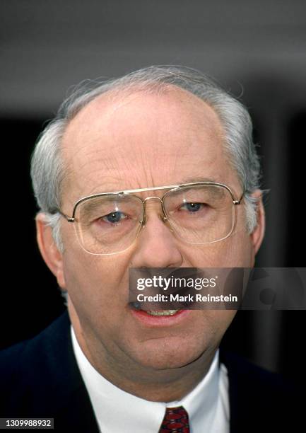 Senator Phil Gramm from Texas talks with reporters outside the ABC studios after his appearance on the Sunday morning talk show "This Week with David...