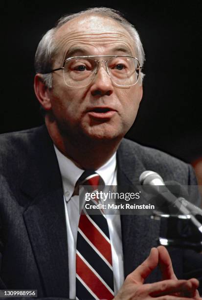 Senator Phil Gramm of Texas testifies at Senate committee hearing on Capitol Hill Washington, DC.1993
