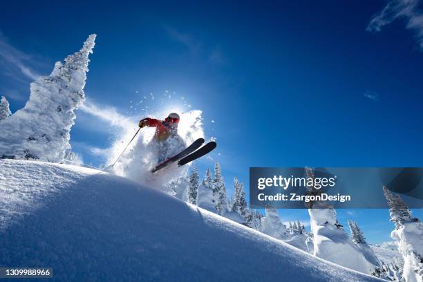 powder skiing - thompson okanagan region british columbia stock pictures, royalty-free photos & images