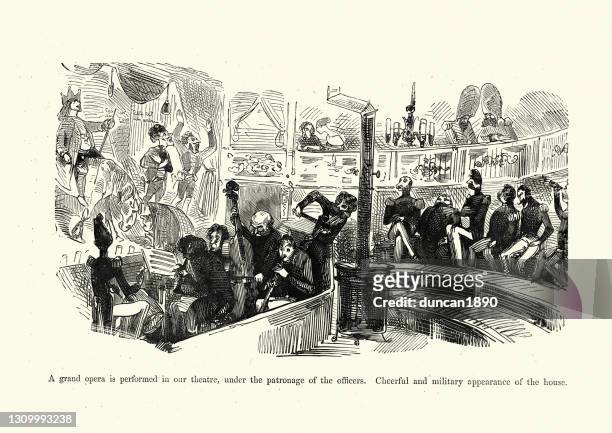 ilustrações de stock, clip art, desenhos animados e ícones de cartoon of a grand opera, by gustave dore, victorian 1860s, 19th century caricature - orchestra pit
