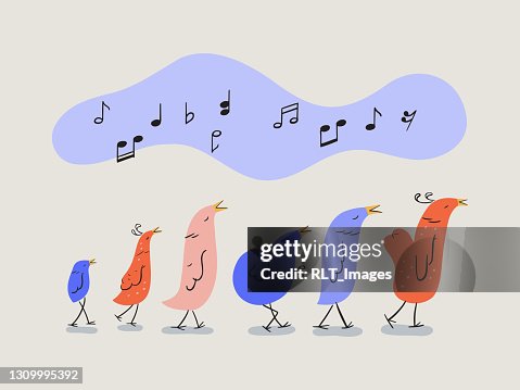 Illustration von niedlichen Cartoon Vögel singen Illustration von niedlichen Cartoon Vögel singen