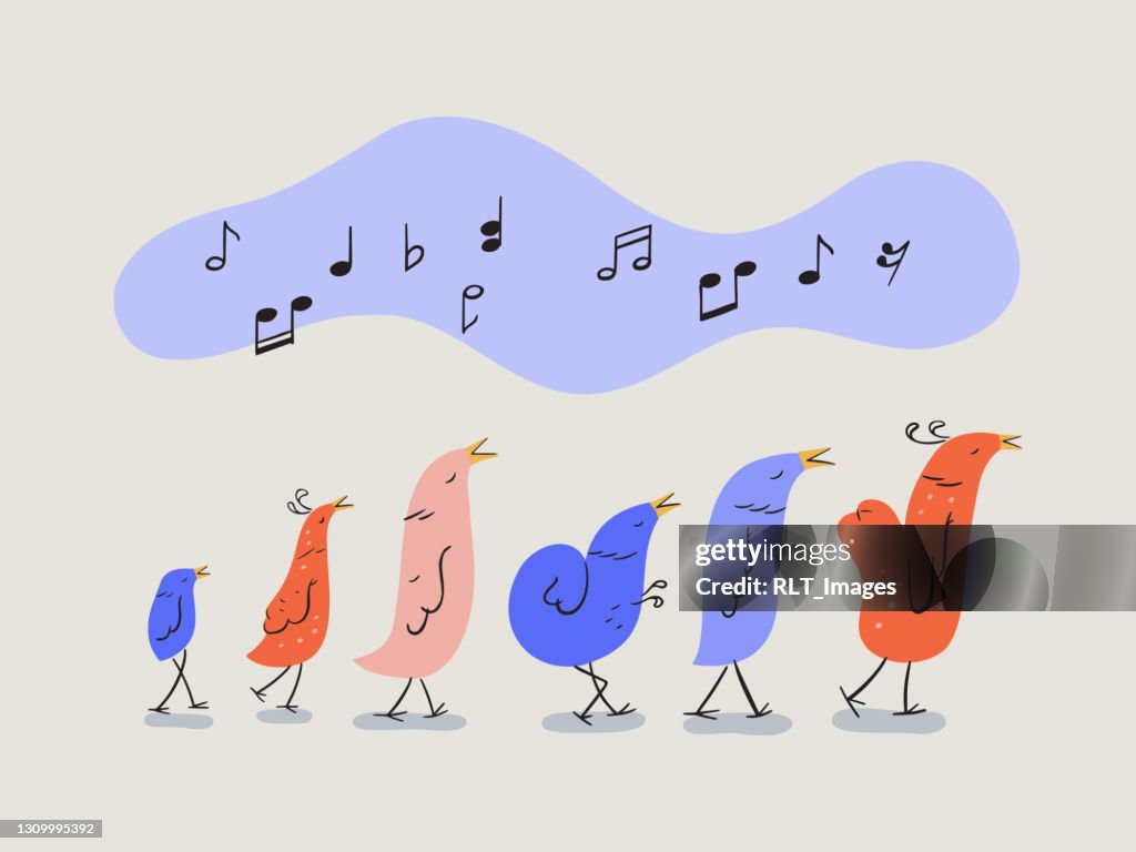 Illustration des oiseaux mignons de dessin animé chantant