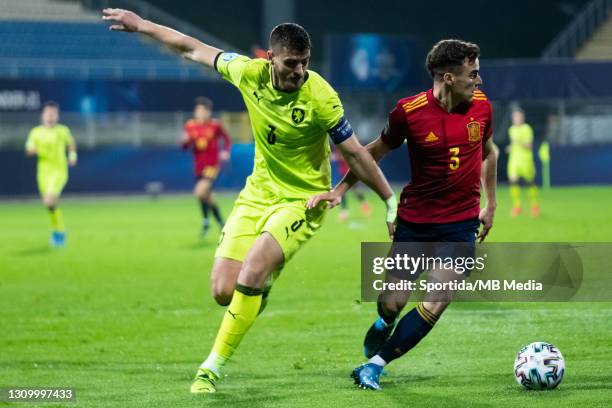 Matj Chalu of Czech Republic vs Adria Pedrosa of Spain during the 2021 UEFA European Under-21 Championship Group B match between Spain and Czech...