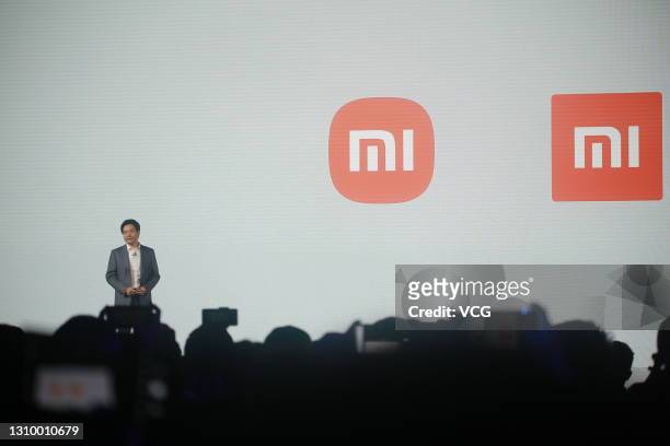 Xiaomi CEO Lei Jun holds a press conference about Xiaomi's new logo and Xiaomi's car building on March 30, 2021 in Beijing, China.