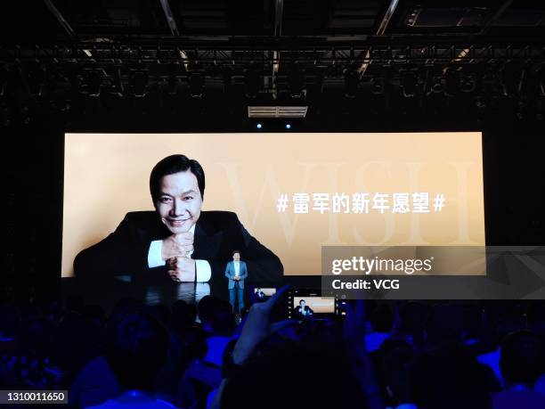 Xiaomi CEO Lei Jun holds a press conference about Xiaomi's new logo and Xiaomi's car building on March 30, 2021 in Beijing, China.