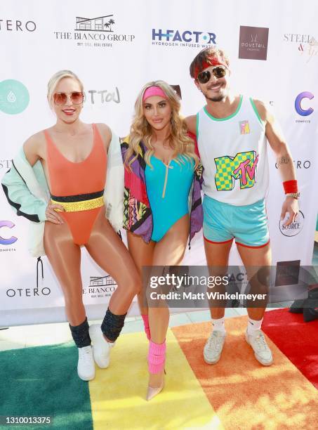 Sharna Burgess, Cassie Scerbo, and Gleb Savchenko attend the 80's-themed birthday fundraiser benefiting Boo2Bullying hosted by Cassie Scerbo at Rafi...