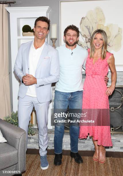 Cameron Mathison, Max Thieriot and Debbie Matenopoulos on the set of Hallmark Channel's "Home & Family" at Universal Studios Hollywood on March 30,...