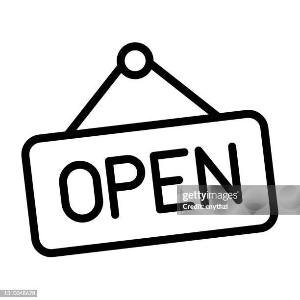 ilustrações, clipart, desenhos animados e ícones de ícone da linha de sinal aberto, ilustração vetorial do símbolo de contorno - aberto