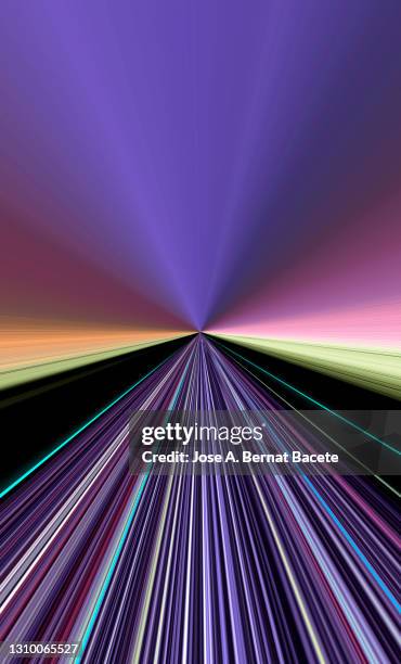 abstract multicolor background with infinite light lines with vanishing point lilac and purple colors. - distance stock pictures, royalty-free photos & images