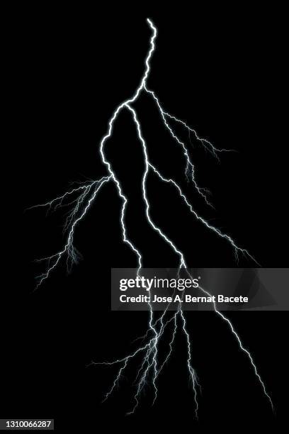 energy, flash of lightning on black background. - fulmini foto e immagini stock