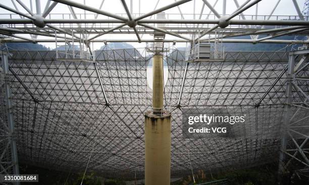 General view of the Five-hundred-meter Aperture Spherical radio Telescope on February 4, 2021 in Pingtang County, Qiannan Buyei and Miao Autonomous...