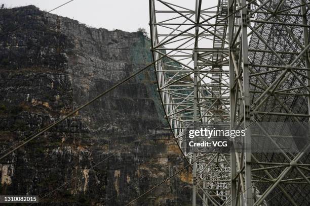 General view of the Five-hundred-meter Aperture Spherical radio Telescope on February 2, 2021 in Pingtang County, Qiannan Buyei and Miao Autonomous...