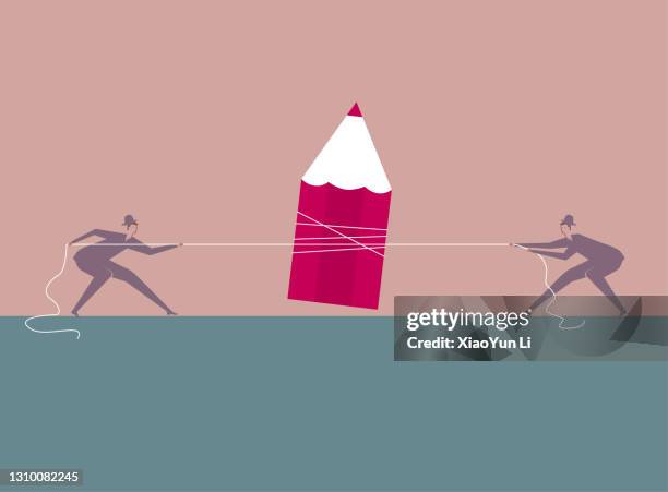 two people pulled the pencils hard. - pulling stock illustrations