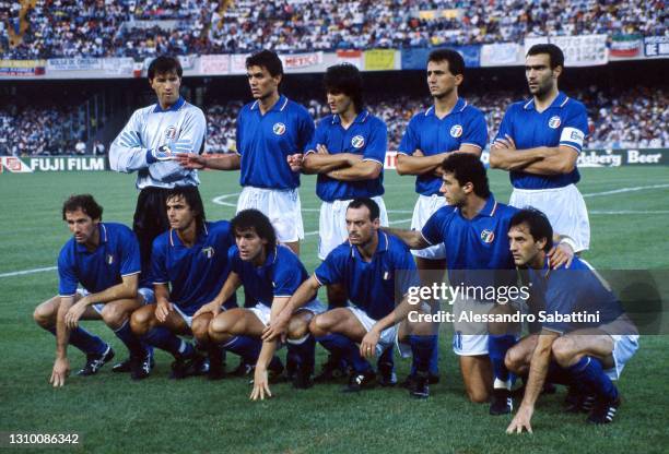 Italy Team line up Walter Zenga, Paolo Maldini, Fernando De Napoli, Riccardo Ferri, Giuseppe Bergomi, Franco Baresi, Giuseppe Giannini, Roberto...