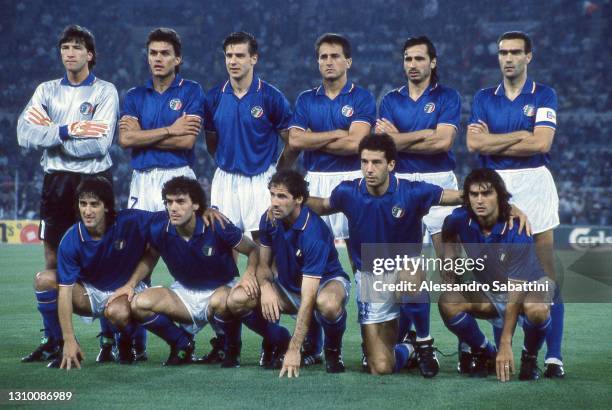 Italy team line up Walter Zenga, Paolo Maldini, Nicola Berti, Riccardo Ferri, Andrea Carnevale, Giuseppe Bergomi Fernando De Napoli, Roberto...