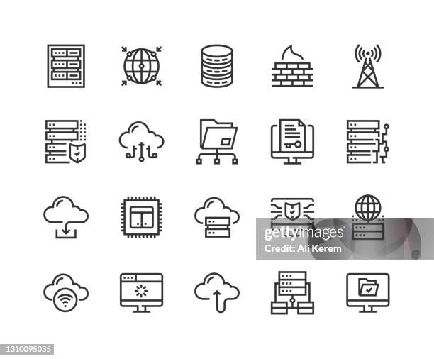 webhosting, server, globales netzwerk, datenbank, netzwerkfirewall-symbole - großrechner stock-grafiken, -clipart, -cartoons und -symbole