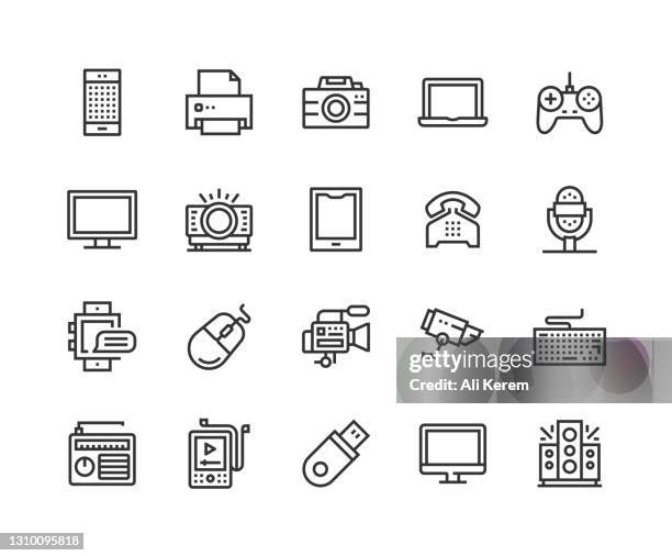 stockillustraties, clipart, cartoons en iconen met technologie, apparaten, telefoon, computer, slimme apparatenpictogrammen. - keyboard white