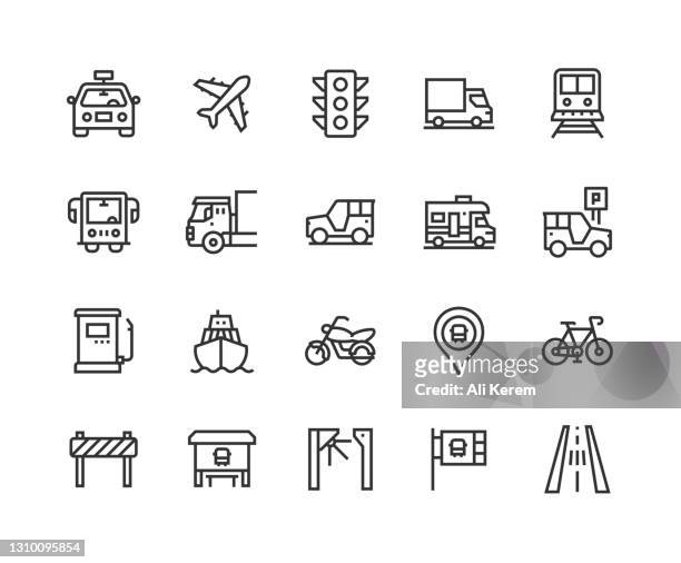taxi, flugzeug, ampeln, lkw, straßenbau icons - trucker stock-grafiken, -clipart, -cartoons und -symbole