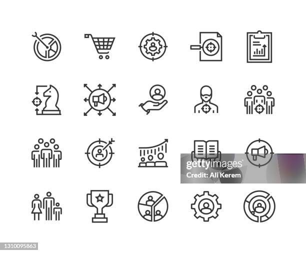 target audience, market, consumer, customer, strategy icons - personalization vector stock illustrations