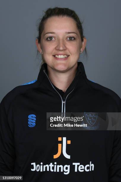 Sussex Wicketkeeping Coach Sarah Taylor poses for a photo at The 1st Central County Ground on March 31, 2021 in Hove, England.