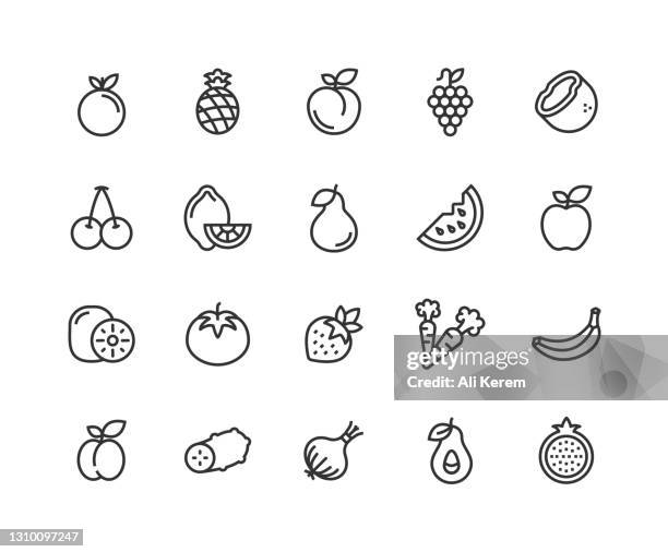 orange, pineapple, peach, grape, coconut icons - black cherry stock illustrations