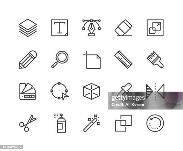 layer, text, pen tool, ruler, paint brush icons - ruler stock illustrations