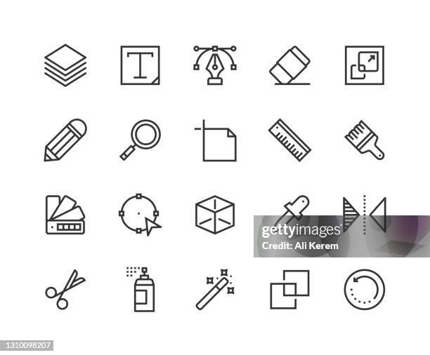 layer, text, pen tool, ruler, paint brush icons - wallpaper brush stock illustrations