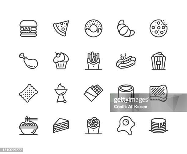 fast food, hamburger, pizza, donut, french fries icon design - biscuit stock illustrations