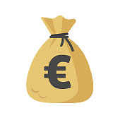 Euro cash sack or money bag icon vector flat cartoon isolated on white sign