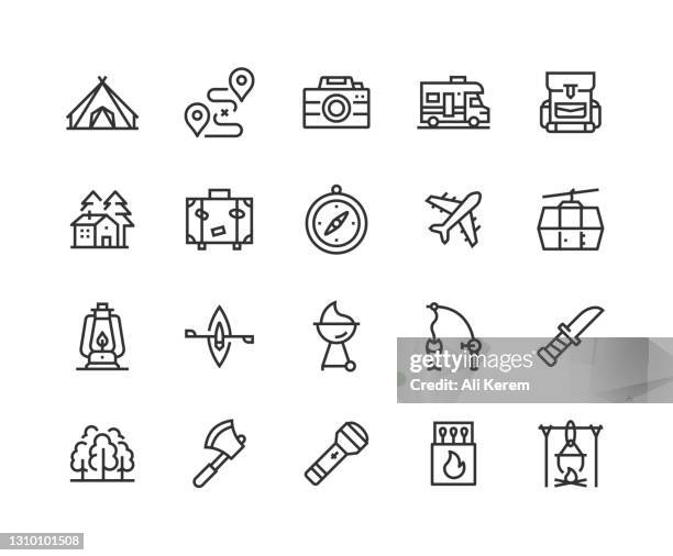 adventure, travel, holiday, outdoor, camping icons. - manufactured housing stock illustrations