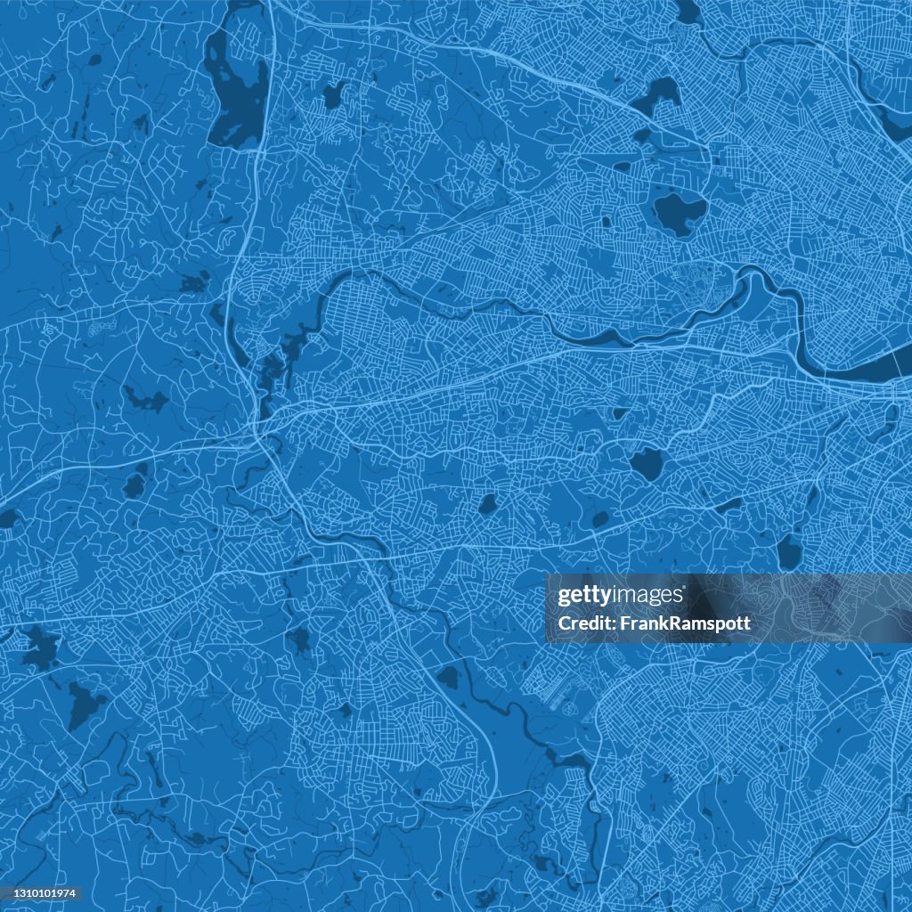 Newton MA City Vector Road Map Blue
