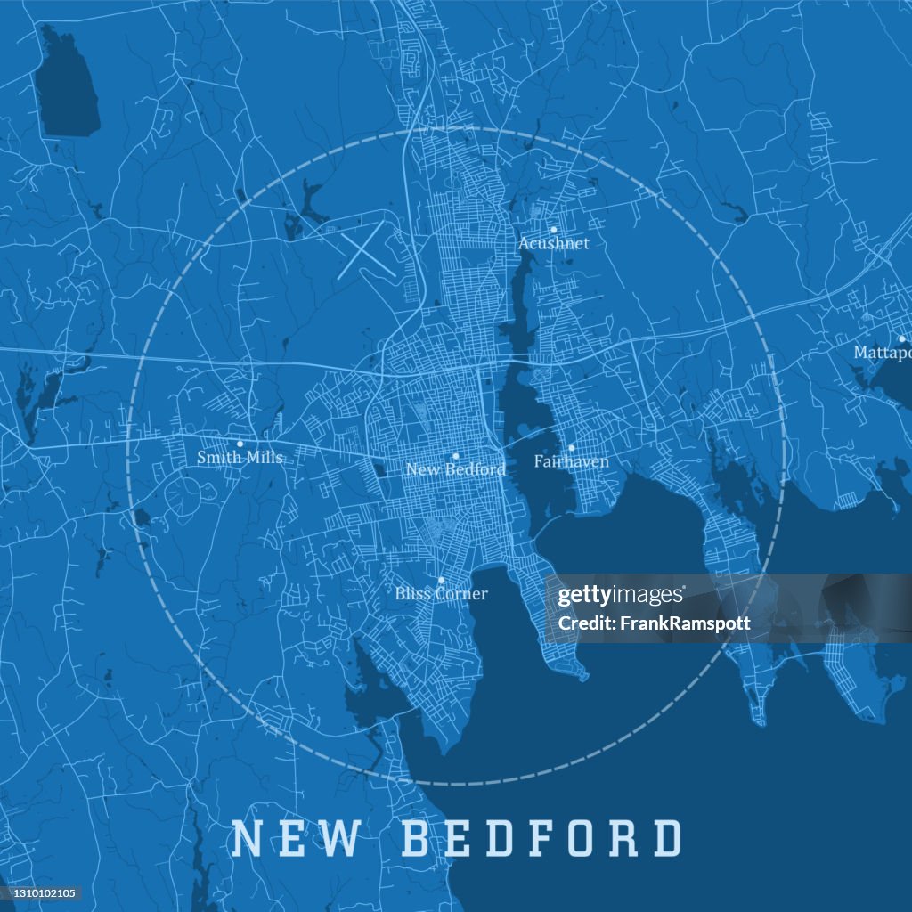 New Bedford MA City Vector Road Map Blue Text