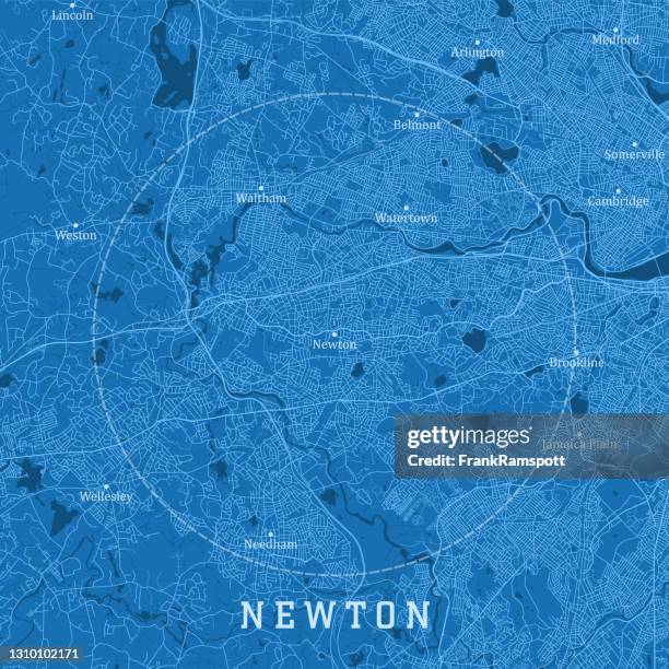 illustrations, cliparts, dessins animés et icônes de newton ma city vector road map texte bleu - watertown massachusetts