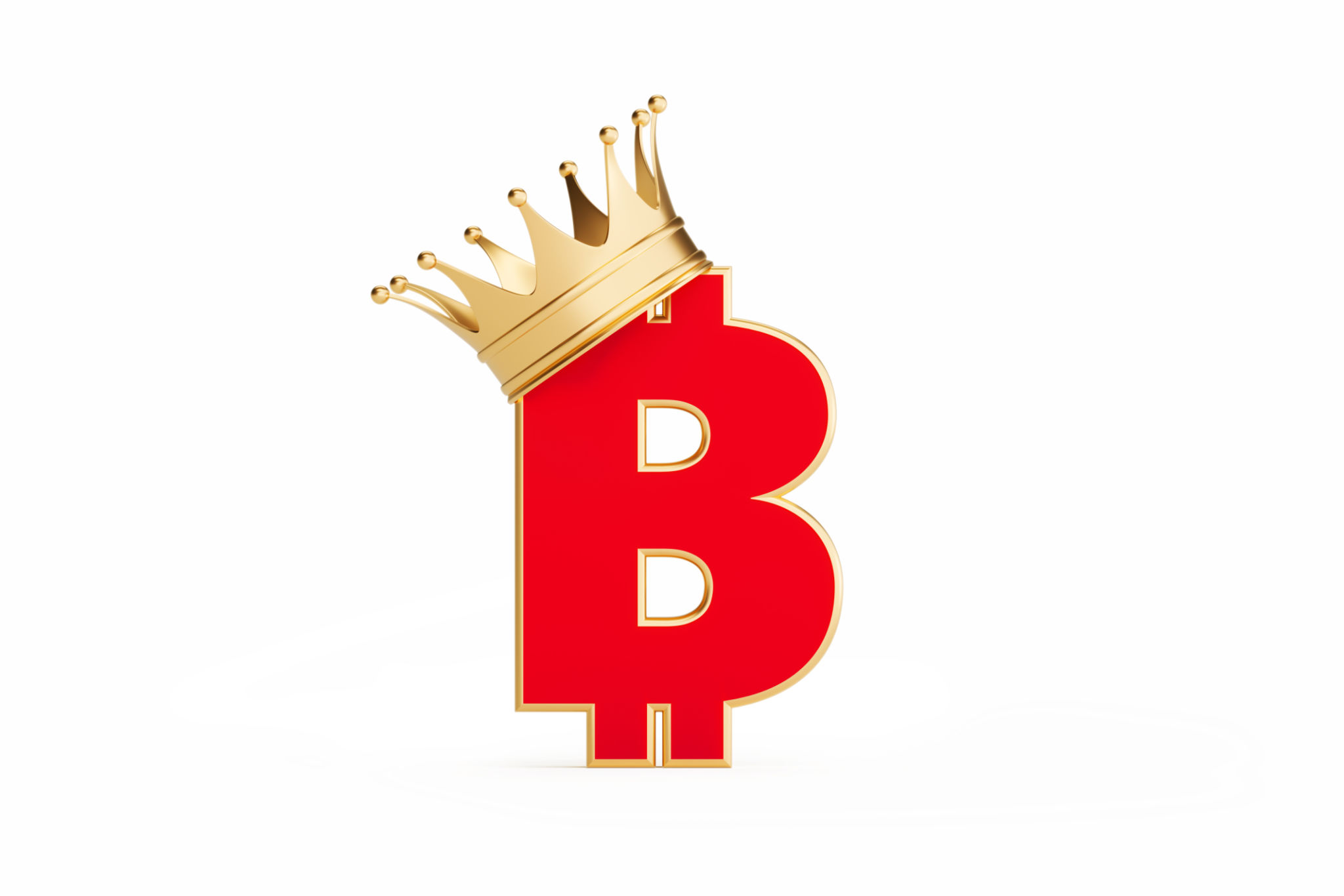 Bitcoin Symbol Wearing Gold Crown Isolated On White Background Bitcoin Symbol Wearing Gold Crown Isolated On White Background