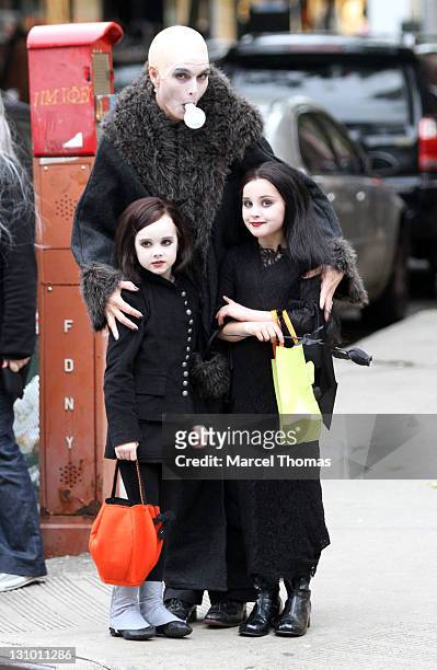 Actress Brooke Shields and daughters Grier Hammond Henchy and Rowan Francis Henchy are seen trick or treating in the west village on October 31, 2011...