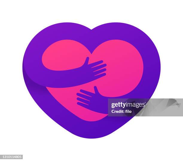 stockillustraties, clipart, cartoons en iconen met het symbool van de omhelzing van het hart - omarmd