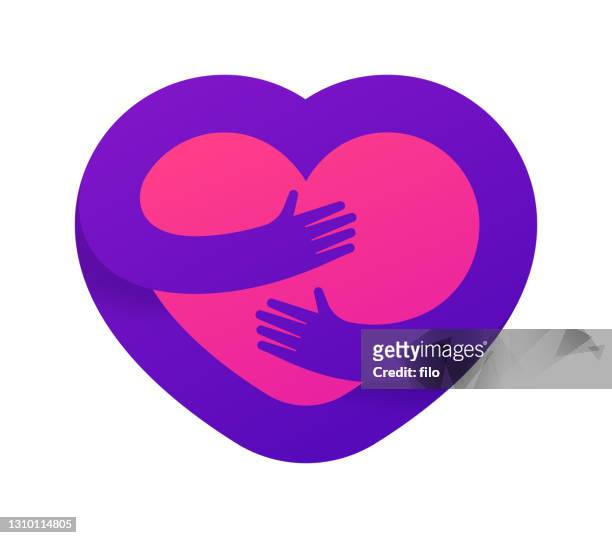 heart hug symbol - wellbeing vector stock illustrations