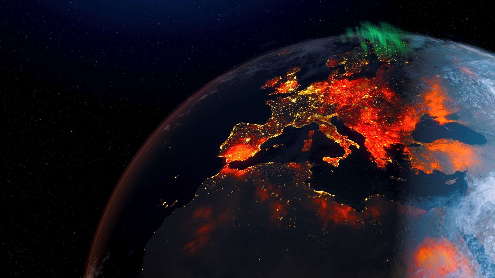 Concept of Earth wildfire view from space rotation day to night skyline. Greenhouse gas effect. Realistic 3d rendering animation. elements of this image furnished by NASA. Concept of Earth wildfire view from space rotation day to night skyline. Greenhouse gas effect. Realistic 3d rendering animation. elements of this image furnished by NASA.