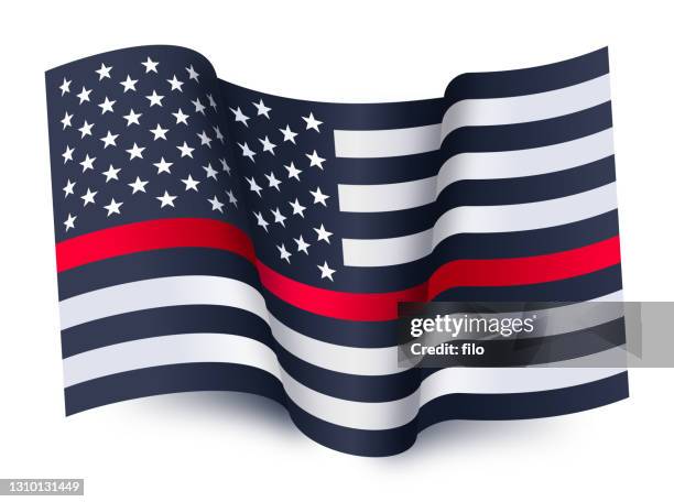 red line firefighters honor flag - police respect stock illustrations