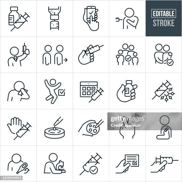 ilustrações de stock, clip art, desenhos animados e ícones de vaccine thin line icons - editable stroke - vacinação