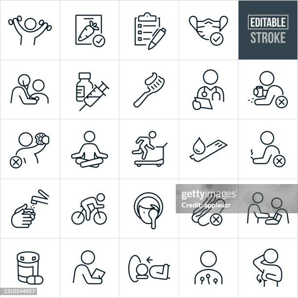 ilustrações de stock, clip art, desenhos animados e ícones de preventive care thin line icons - editable stroke - doctor woman