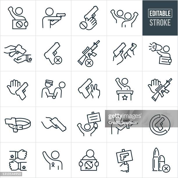 stockillustraties, clipart, cartoons en iconen met gun control and reform thin line icons - bewerkbare lijn - hidden