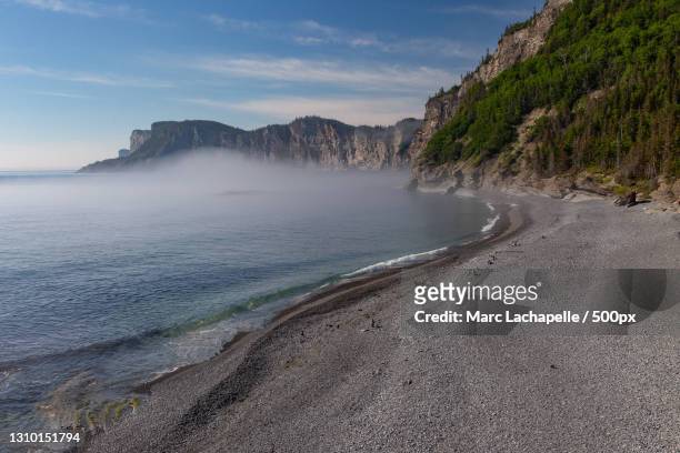 scenic view of beach against sky,forillon national park,quebec,canada - forillon national park fotografías e imágenes de stock