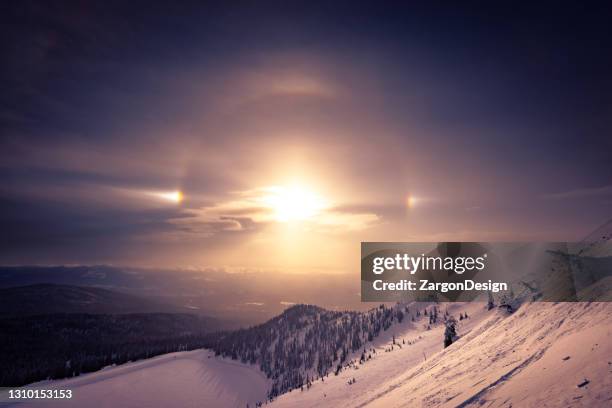 winter wonderland landscape - sundog stock pictures, royalty-free photos & images