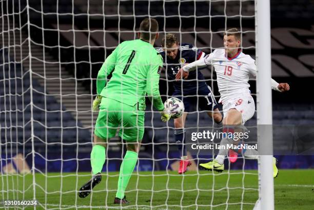 Ryan Fraser of Scotland scores their team's fourth goal during the FIFA World Cup 2022 Qatar qualifying match between Scotland and Faroe Islands at...