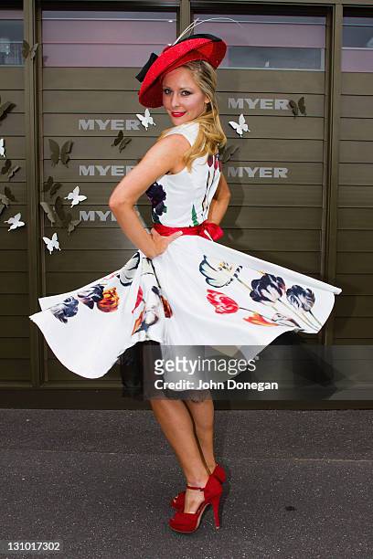 Charli Delaney poses at The Birdcage on Melbourne Cup Day at Flemington Racecourse on November 1, 2011 in Melbourne, Australia.