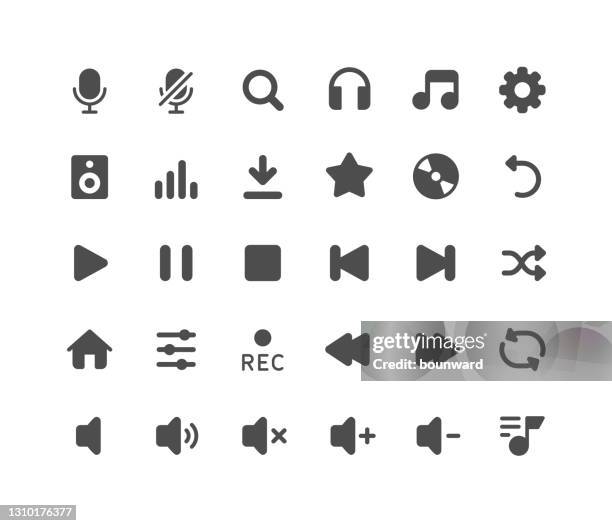 illustrazioni stock, clip art, cartoni animati e icone di tendenza di icone piatte dell'interfaccia utente audio - lettore mp3