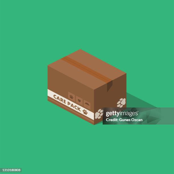 isometric care package - love pack ♥ - couple moving boxes stock illustrations