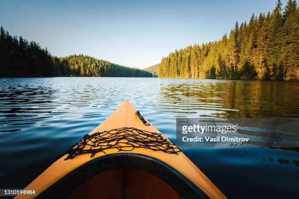 kayaking in a lake. - kayak stock pictures, royalty-free photos & images