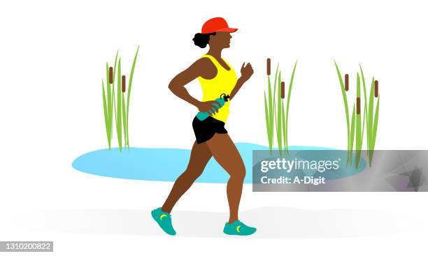 african american woman jogging - woman running stock illustrations